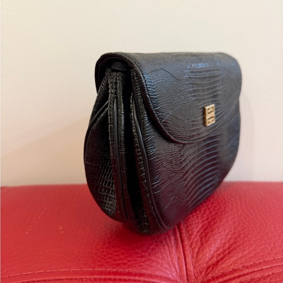 Elegant Vtg Givenchy Paris Black Embossed Lizard Women's Handbag Clutch - Picture 3 of 13